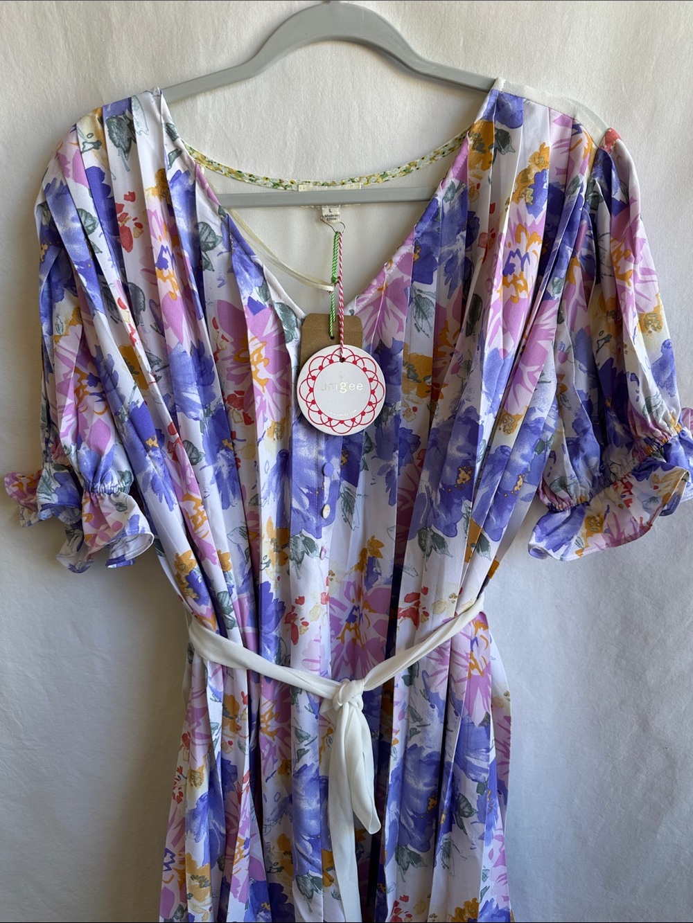 Umgee floral print puffed sleeve mini dress, size L - Picture 2 of 11